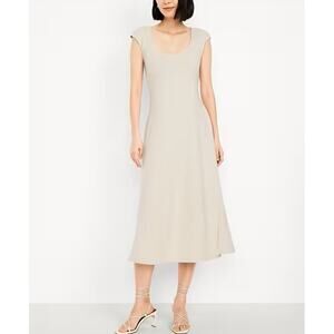 NWT Old Navy Fit & Flare Midi Dress Cap Sleeve Scoop Neck Bone Tan Womens Size M